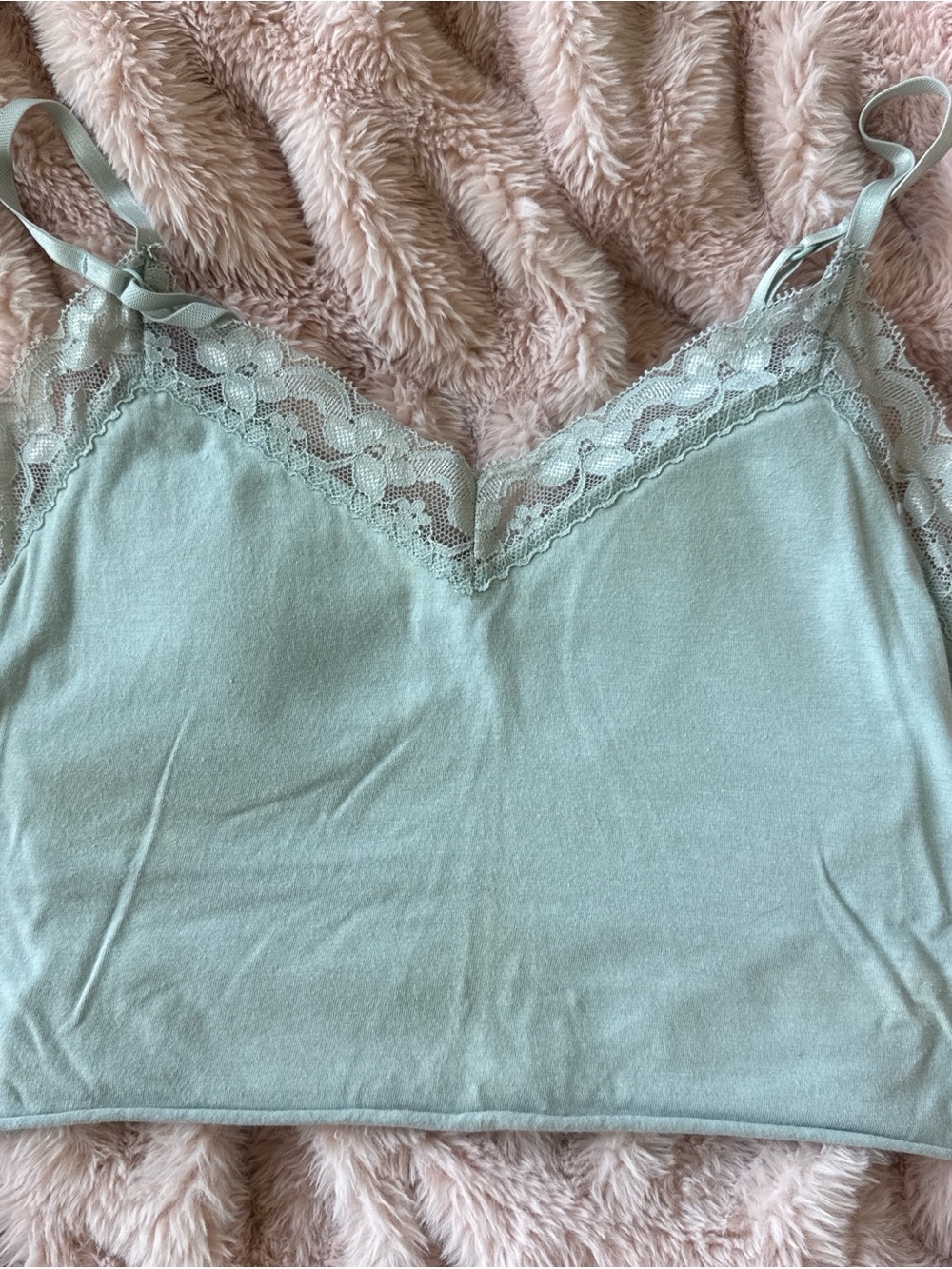 Lace Trim Camisole Tank Top - Light Sage Green